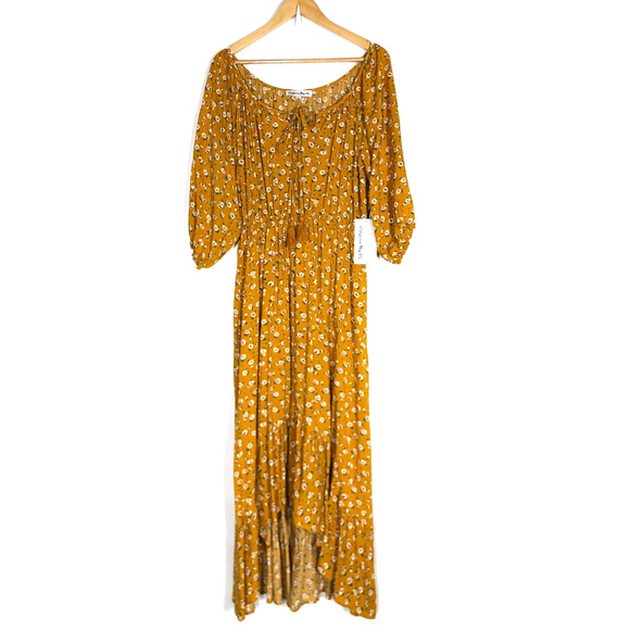 California Bay Co Floral Dress Hi Lo Hem Midi Yellow NWT Sz XL - Picture 1 of 9